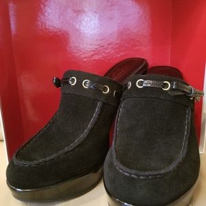 COACH genuine suede/patent black mules. 7-1/2
